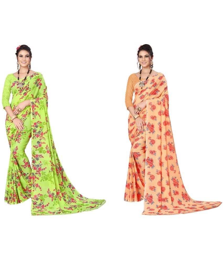 Kanooda Prints Georgette Printed Saree With Unstitched Blouse Piece ( Orange ) Kanooda Prints Georgette Printed Saree With Unstitched Blouse Piece ( Orange )