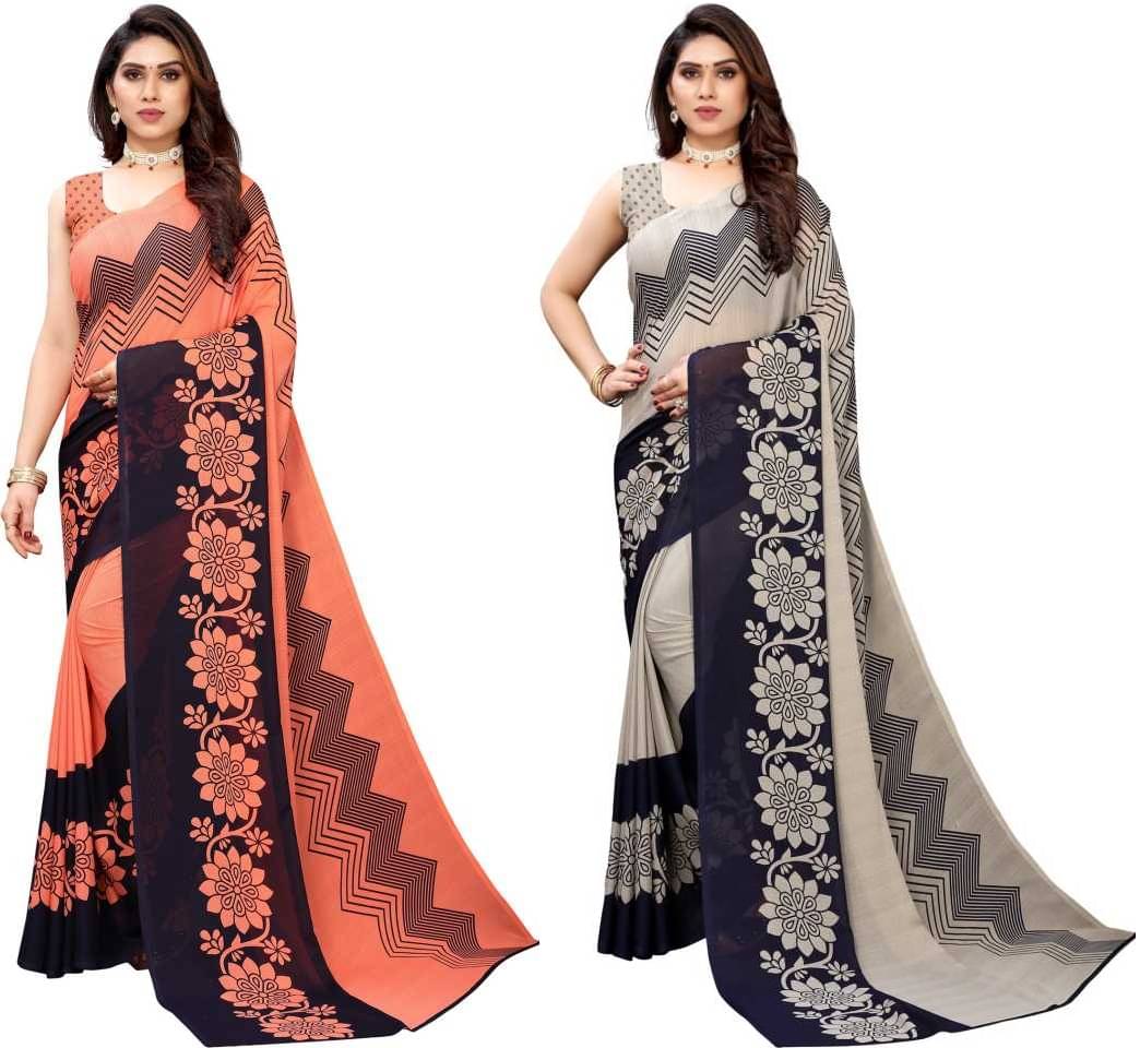 Kanooda Prints Georgette Printed Saree With Unstitched Blouse Piece ( Orange ) Kanooda Prints Georgette Printed Saree With Unstitched Blouse Piece ( Orange )