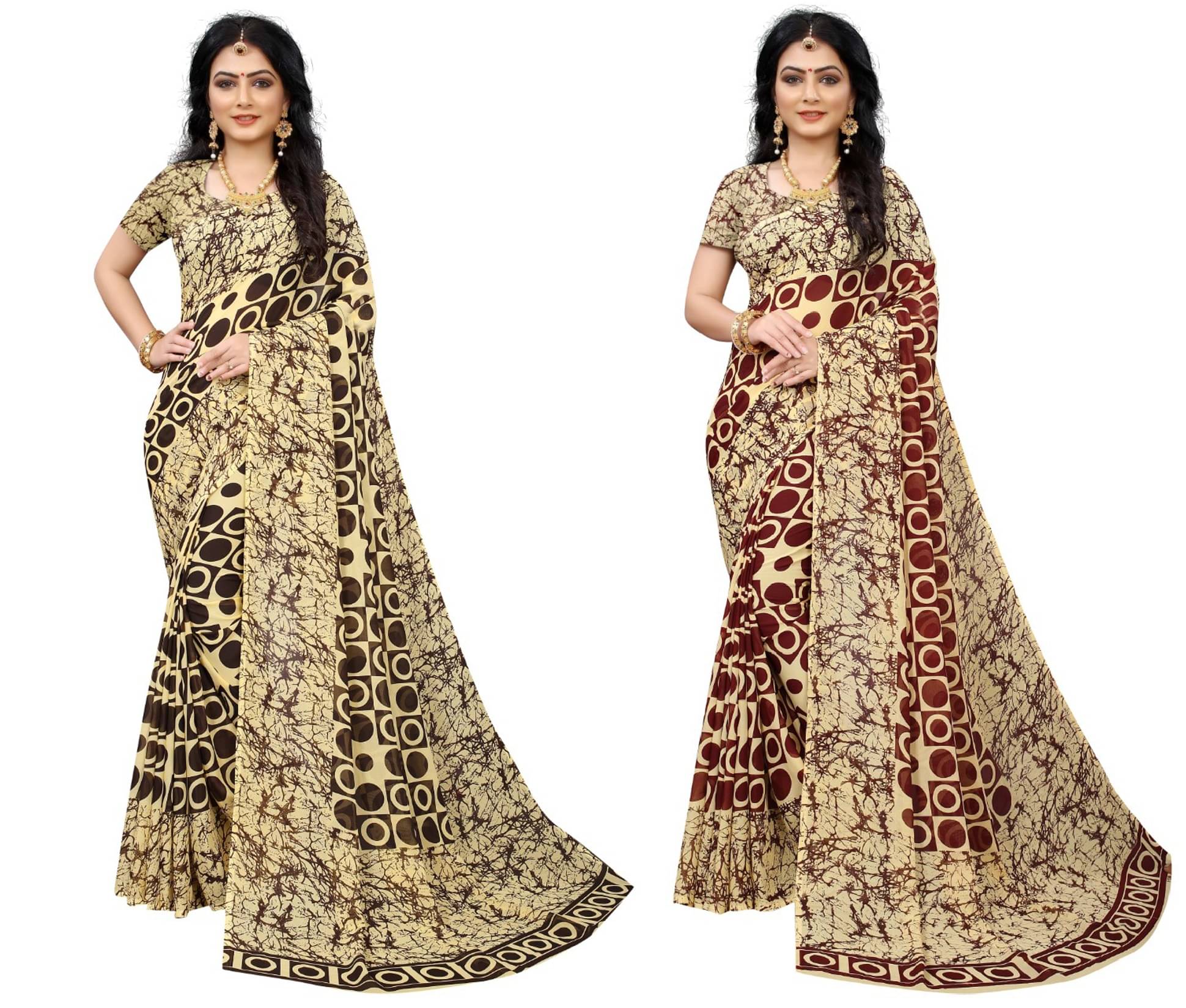     			Kanooda Prints Georgette Printed Saree With Unstitched Blouse Piece ( Maroon )