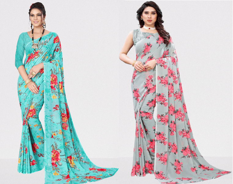     			Kanooda Prints Georgette Printed Saree With Unstitched Blouse Piece ( Teal )