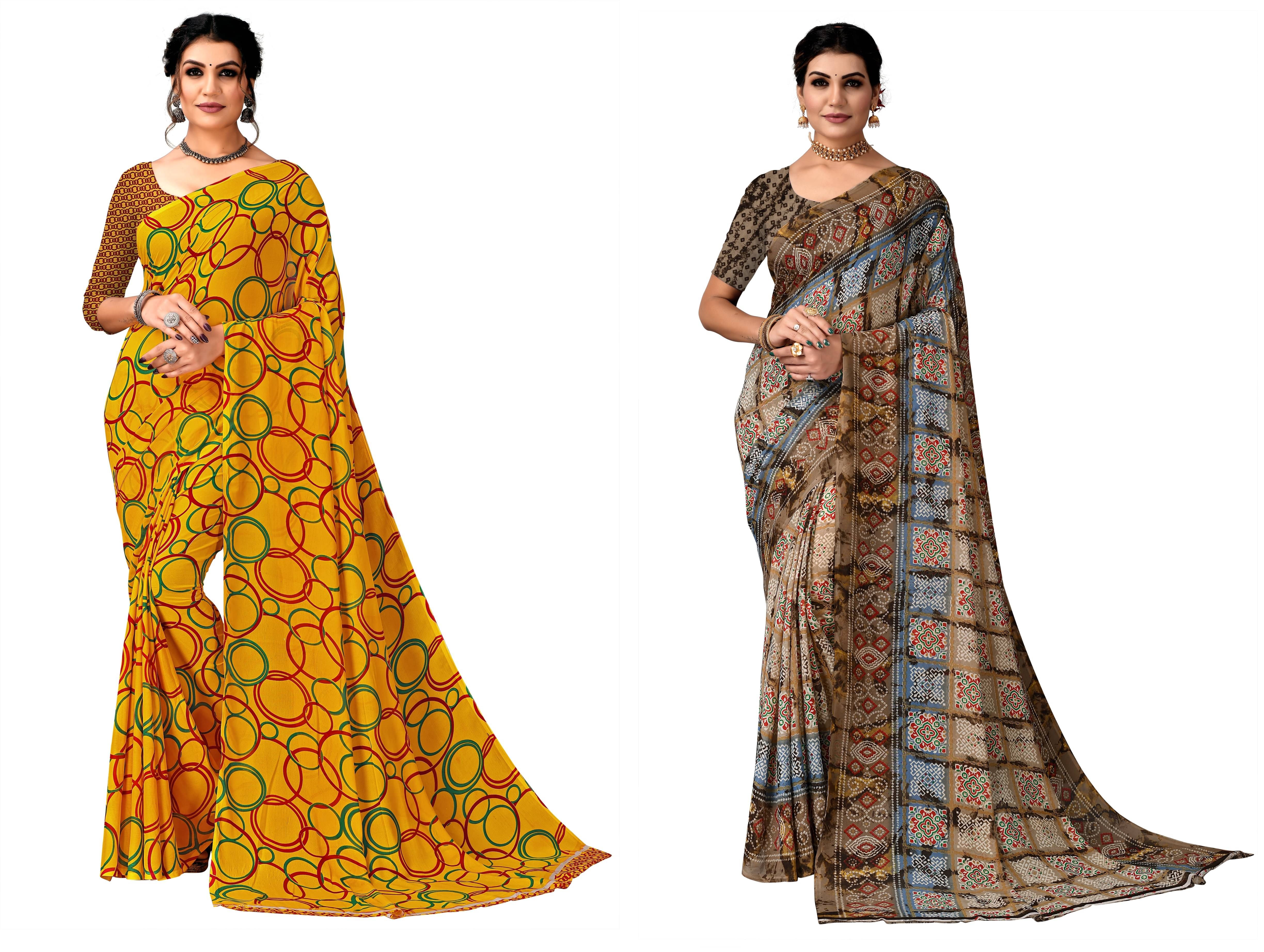 Kanooda Prints Georgette Printed Saree With Unstitched Blouse Piece ( Yellow1 )     			Kanooda Prints Georgette Printed Saree With Unstitched Blouse Piece ( Yellow1 )