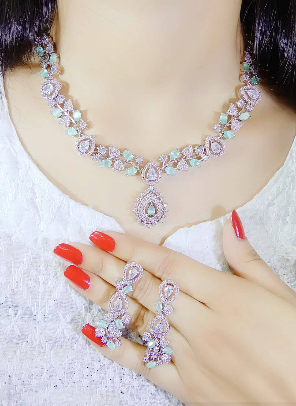     			Ladymania Mint Green Alloy Necklace Set ( Pack of 1 )