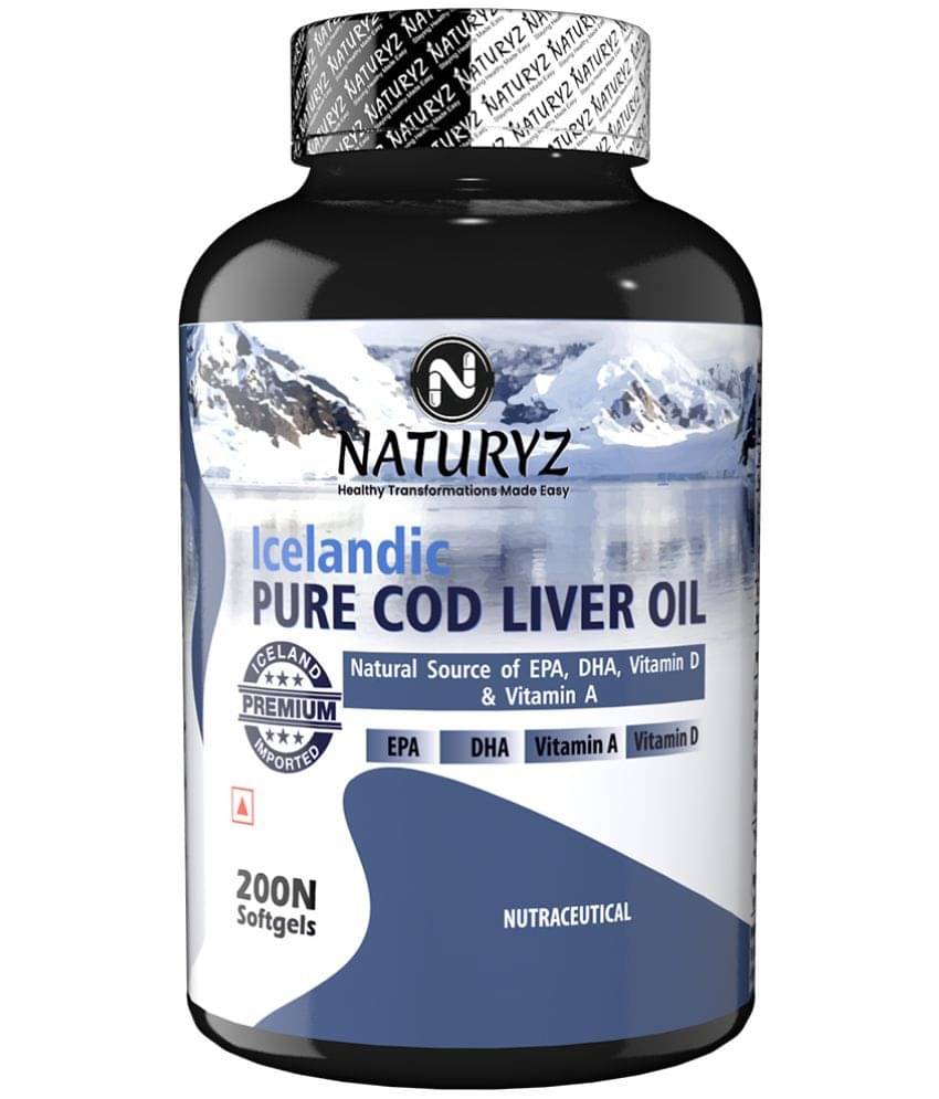     			NATURYZ Icelandic COD Liver Fish Oil Capsules with Natural Omega 3 & Vitamins (A & D) - 200 softgels