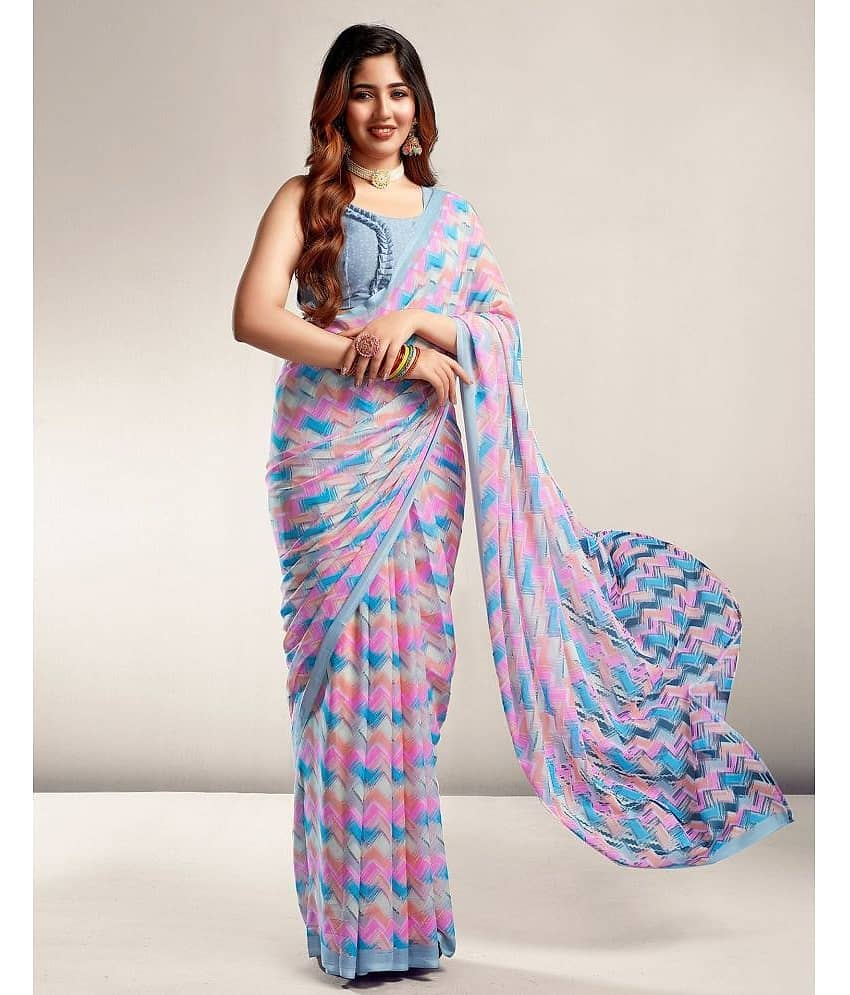 Nandini Creation Georgette Printed Saree With Unstitched Blouse Piece ( Multicolour ) - Sarees | Buy online on ZillyBuy