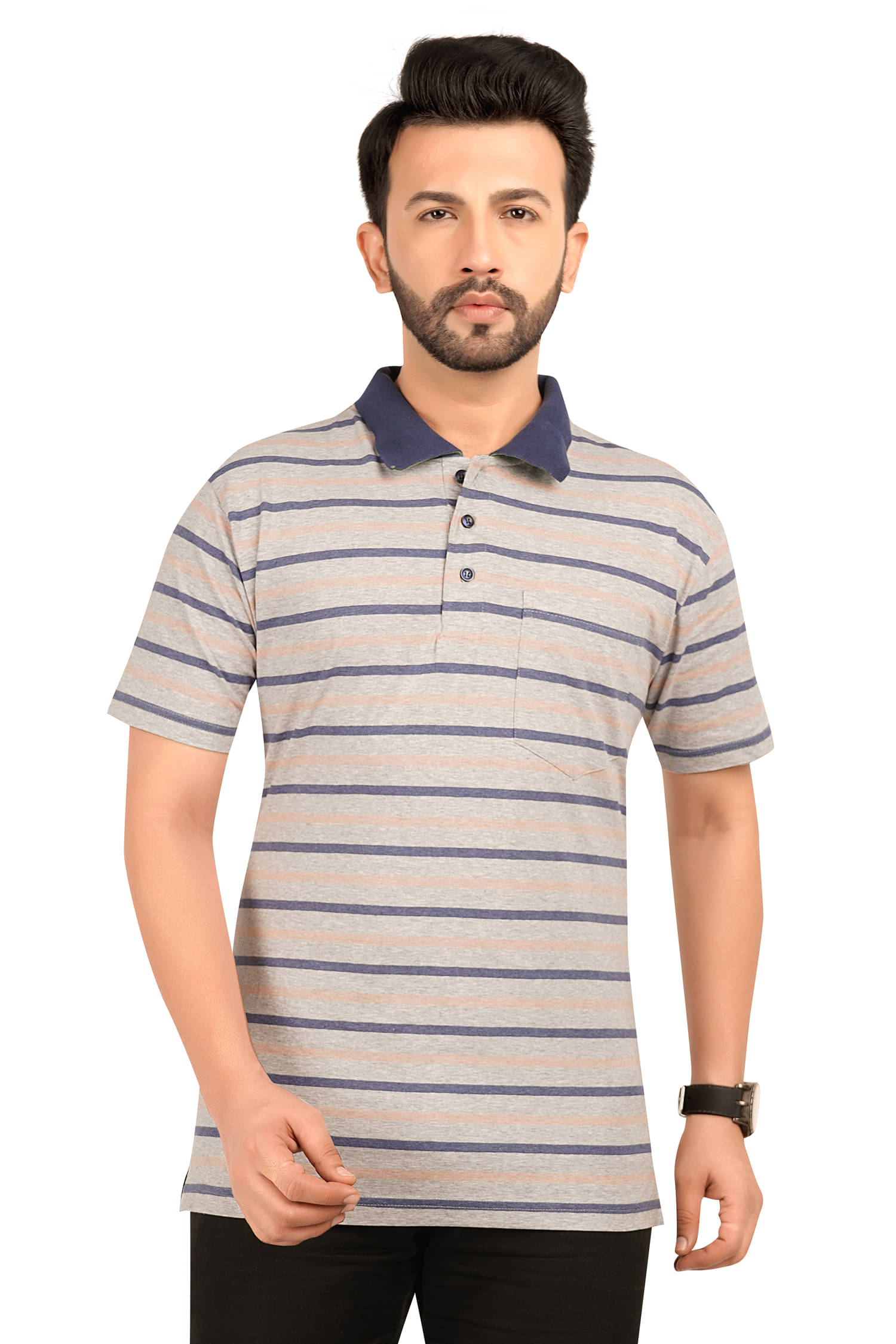     			Neo Garments Pack of 1 Cotton Regular Fit Striped Half Sleeves Men's Polo T Shirt ( Multicolor )