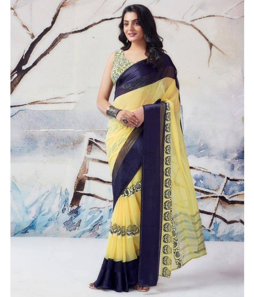     			Sanjana Silk Georgette Printed Saree With Unstitched Blouse Piece ( Yellow1 )