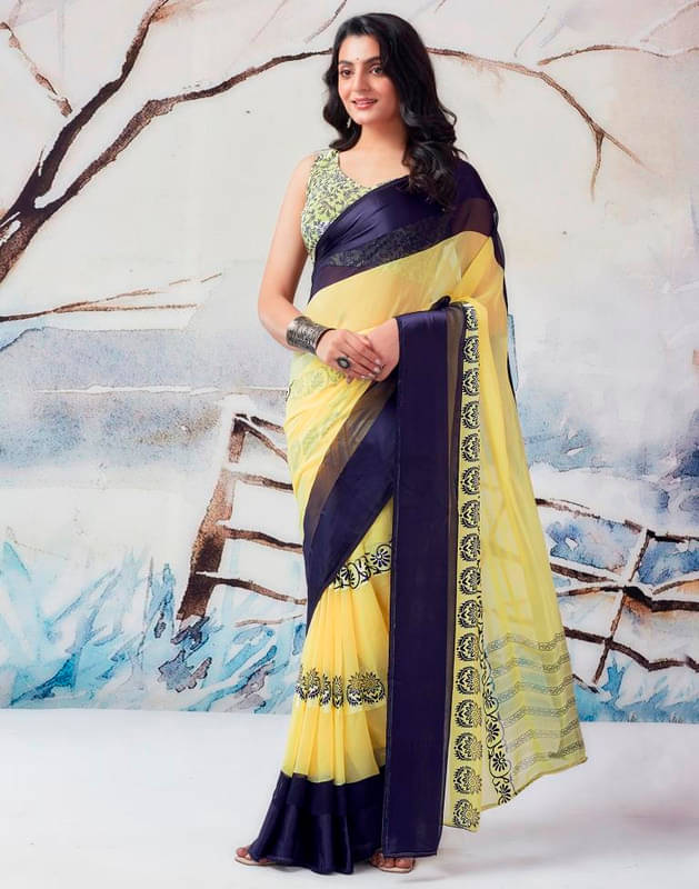 Sanwariya Silk Georgette Printed Saree With Unstitched Blouse Piece ( Yellow1 ) Sanwariya Silk Georgette Printed Saree With Unstitched Blouse Piece ( Yellow1 )