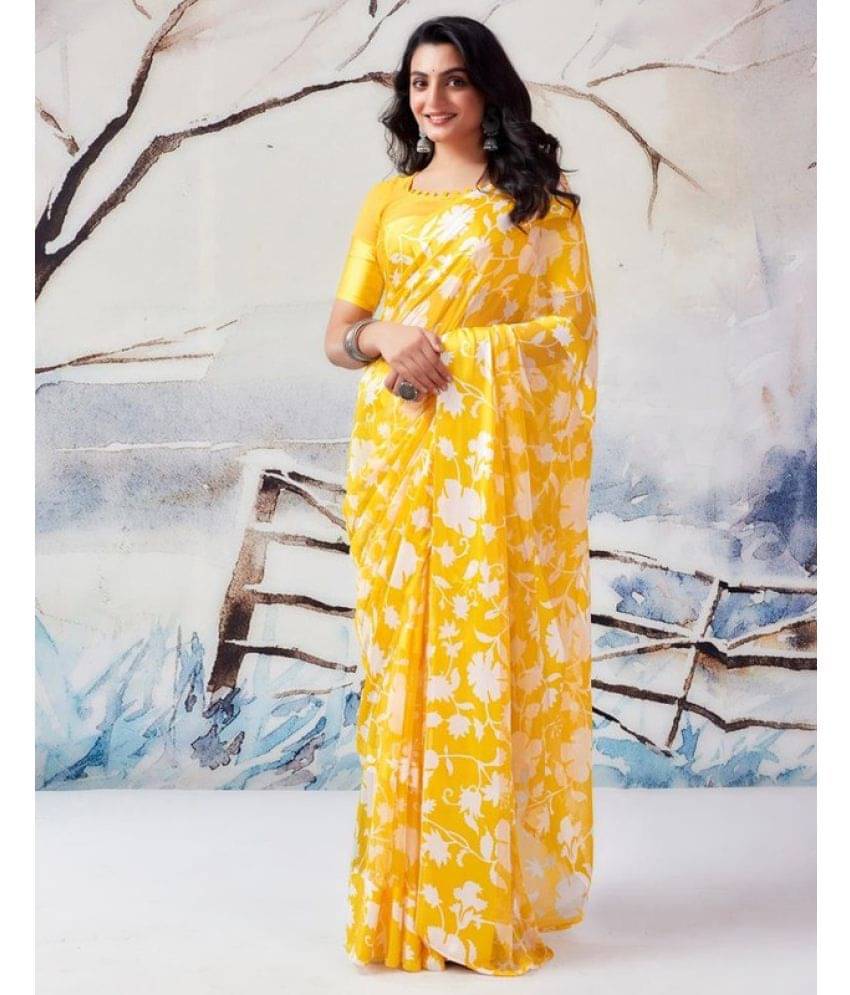 Sanwariya Silk Georgette Printed Saree With Unstitched Blouse Piece ( Yellow )     			Sanwariya Silk Georgette Printed Saree With Unstitched Blouse Piece ( Yellow )