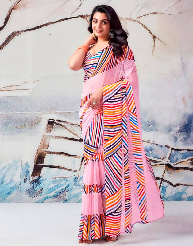     			Sanwariya Silk Georgette Printed Saree With Unstitched Blouse Piece ( Fluorescent Pink )