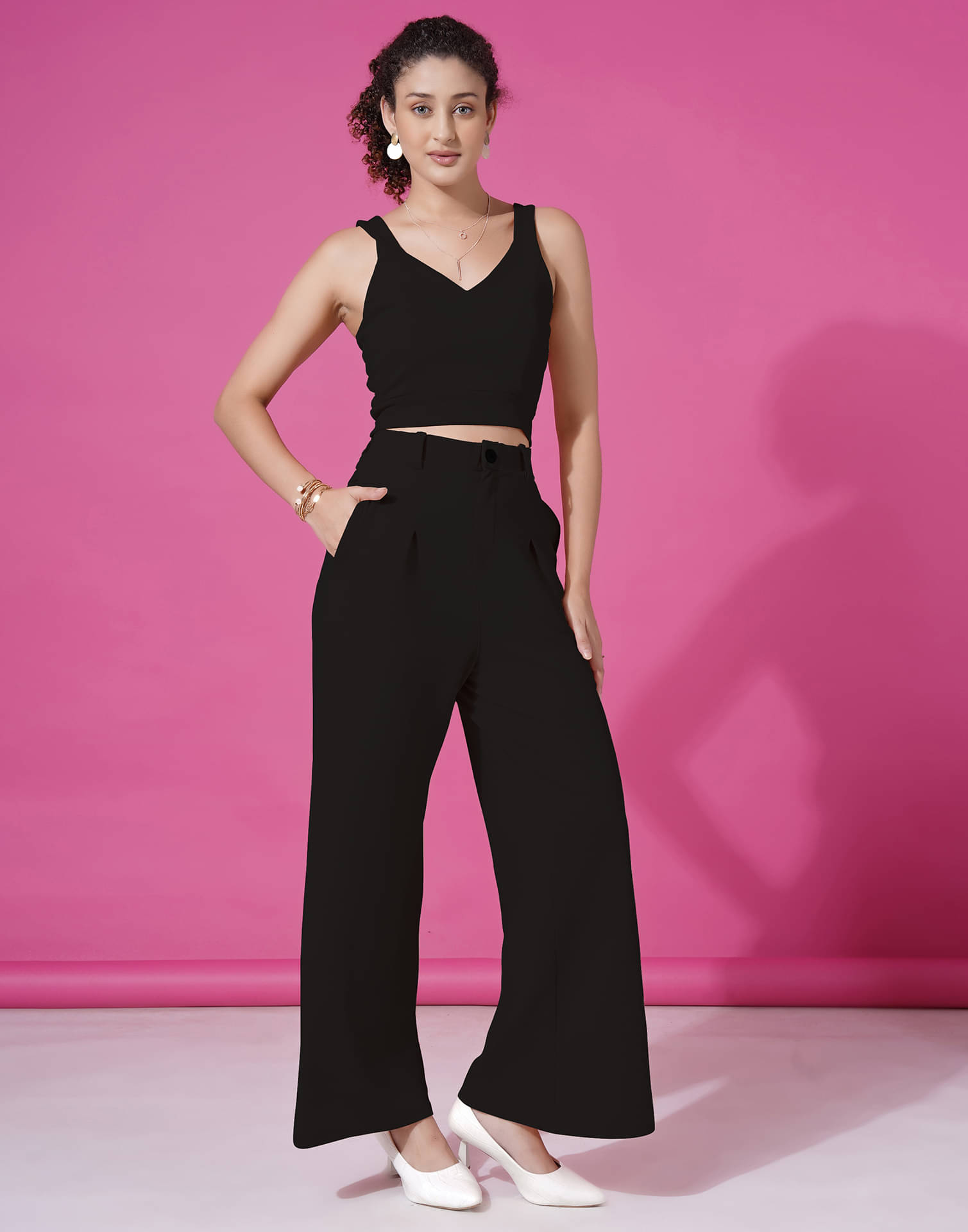     			Selvia Women Solid Top With Trousers Co-Ord Set ( Black )