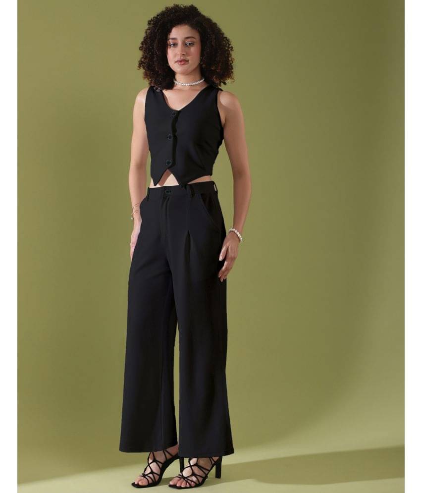     			Selvia Women Solid Top With Trousers Co-Ord Set ( Black )