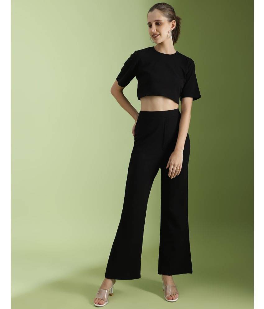     			Selvia Women Solid Top With Trousers Co-Ord Set ( Black )