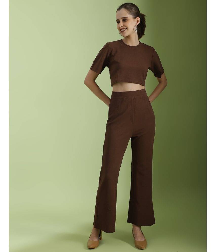     			Selvia Women Solid Top With Trousers Co-Ord Set ( Brown )