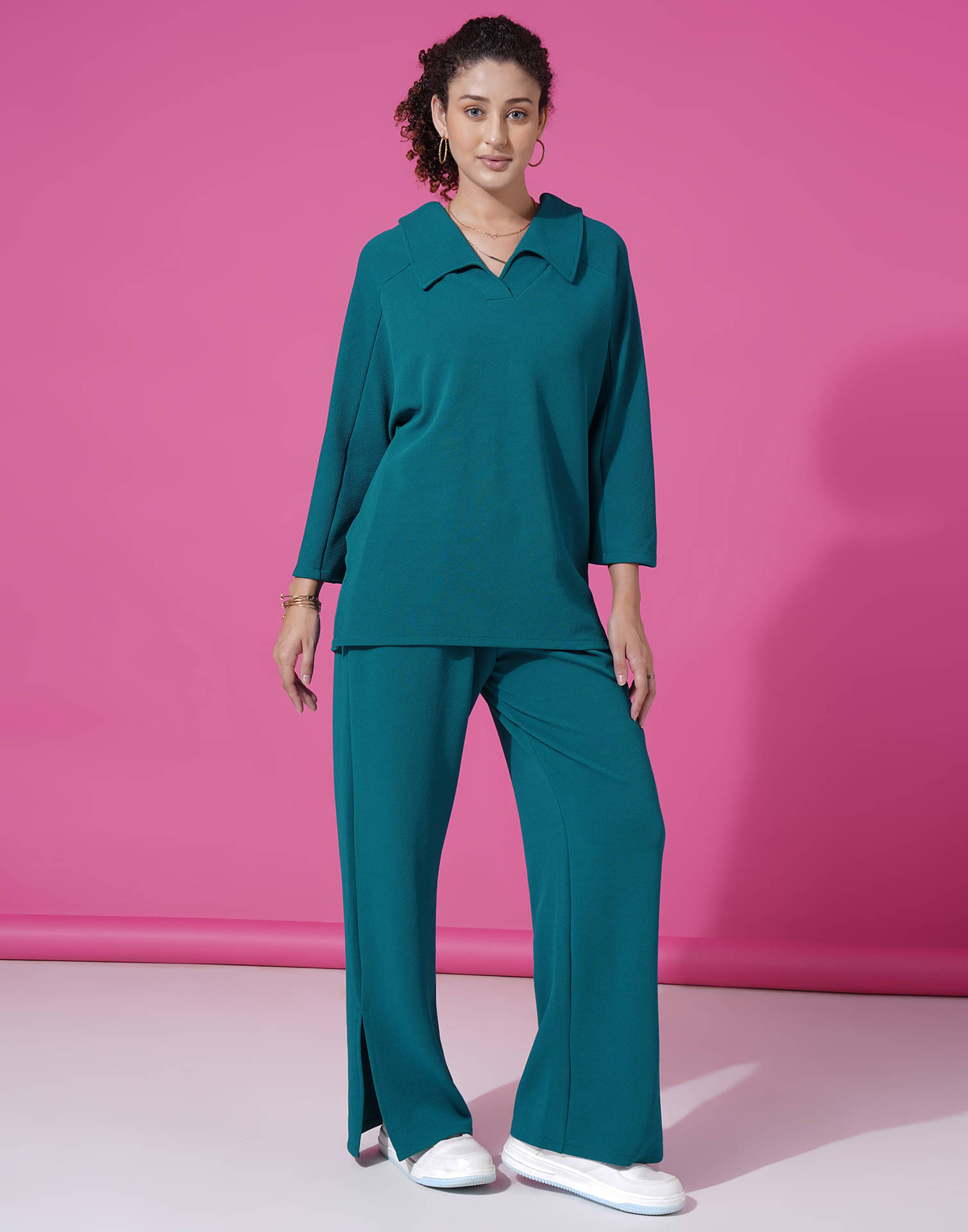     			Selvia Women Solid Top With Trousers Co-Ord Set ( Teal )