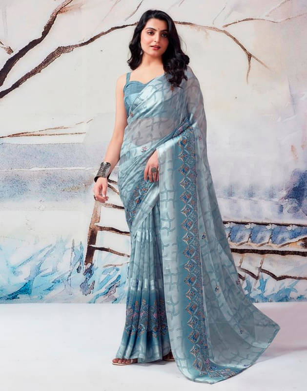 Sitanjali Georgette Printed Saree With Unstitched Blouse Piece ( Grey ) Sitanjali Georgette Printed Saree With Unstitched Blouse Piece ( Grey )