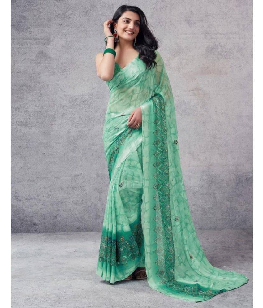     			Sitanjali Georgette Printed Saree With Unstitched Blouse Piece ( Light Green )