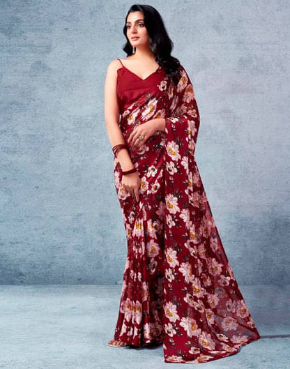 Sitanjali Georgette Printed Saree With Unstitched Blouse Piece ( Red ) Sitanjali Georgette Printed Saree With Unstitched Blouse Piece ( Red )