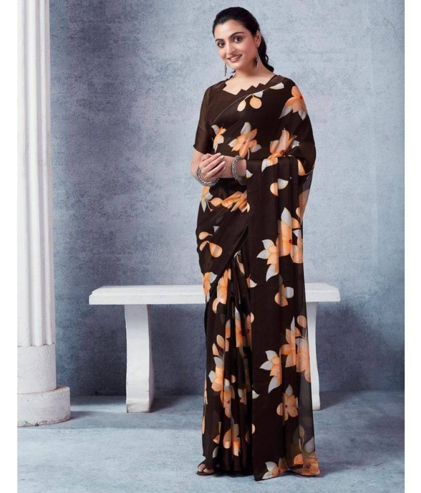 Sitanjali Georgette Printed Saree With Unstitched Blouse Piece ( Coffee ) Sitanjali Georgette Printed Saree With Unstitched Blouse Piece ( Coffee )