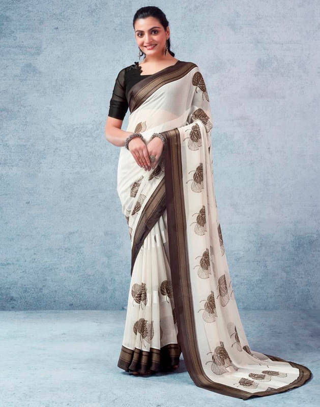     			Sitanjali Lifestyle Georgette Printed Saree With Unstitched Blouse Piece ( Brown )