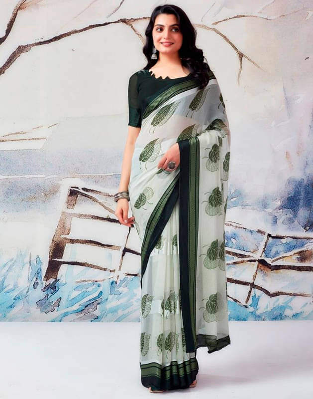 Sitanjali Lifestyle Georgette Printed Saree With Unstitched Blouse Piece ( Sea Green )     			Sitanjali Lifestyle Georgette Printed Saree With Unstitched Blouse Piece ( Sea Green )