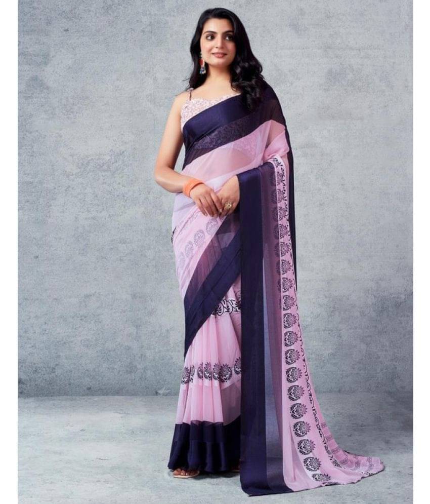     			Sitanjali Lifestyle Georgette Printed Saree With Unstitched Blouse Piece ( Pink )