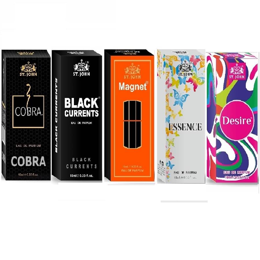 ST.JOHN Cobra ,Magnet,BlackCurent,Desire & Esence Pocket Perfume for Men 10 ml ( Pack of 5 ) ST.JOHN Cobra ,Magnet,BlackCurent,Desire & Esence Pocket Perfume for Men 10 ml ( Pack of 5 )