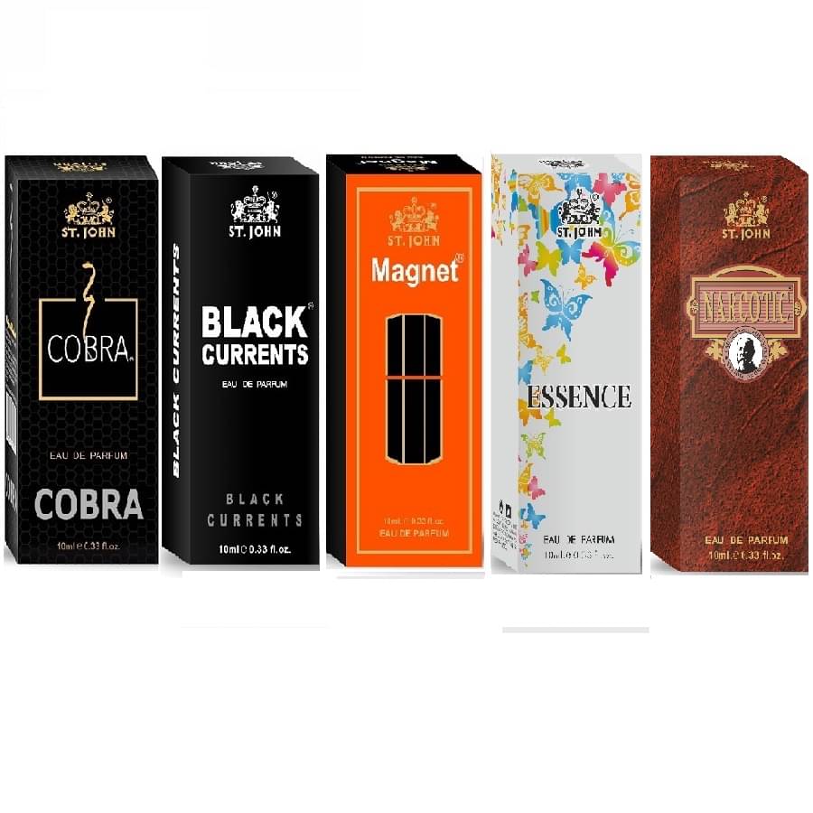     			ST.JOHN Cobra ,Magnet,BlackCurentEsence &Narcotic Pocket Perfume for Men 10 ml ( Pack of 5 )
