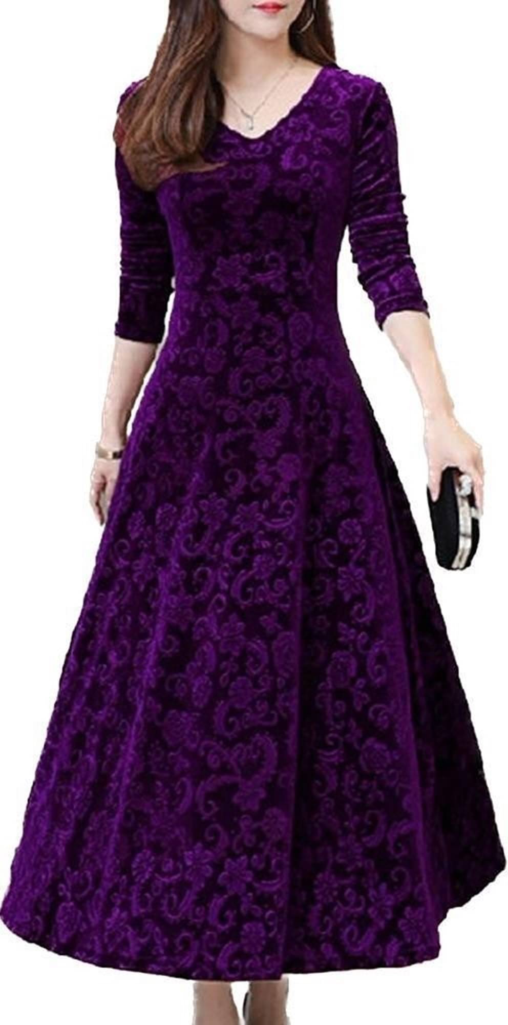     			Westchic Women Velvet Printed Gown ( Purple )