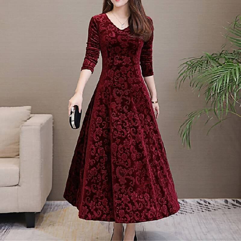     			Westchic Women Velvet Printed Gown ( Maroon )