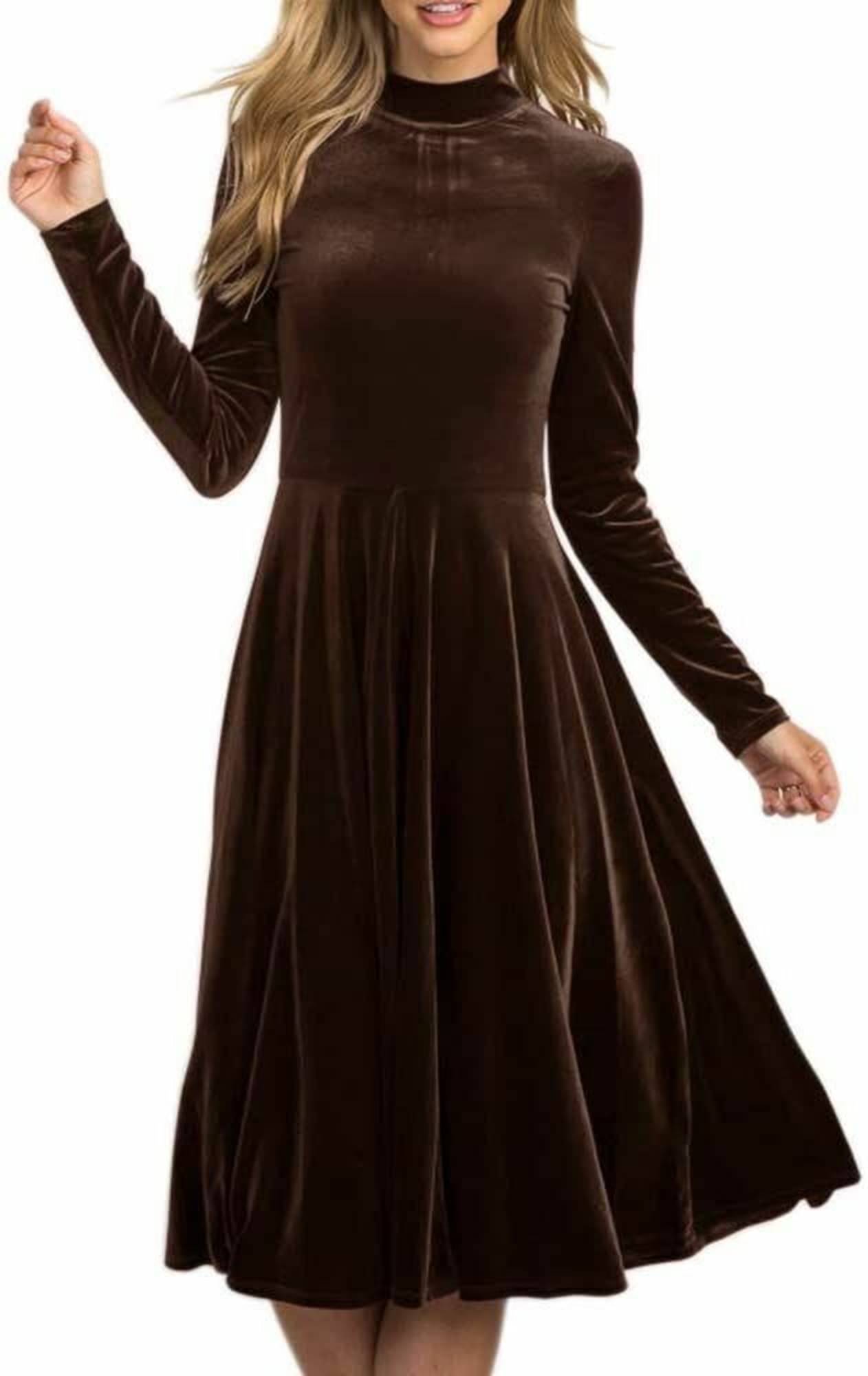     			Westchic Women Velvet Solid Fit & Flare Dress ( Brown )