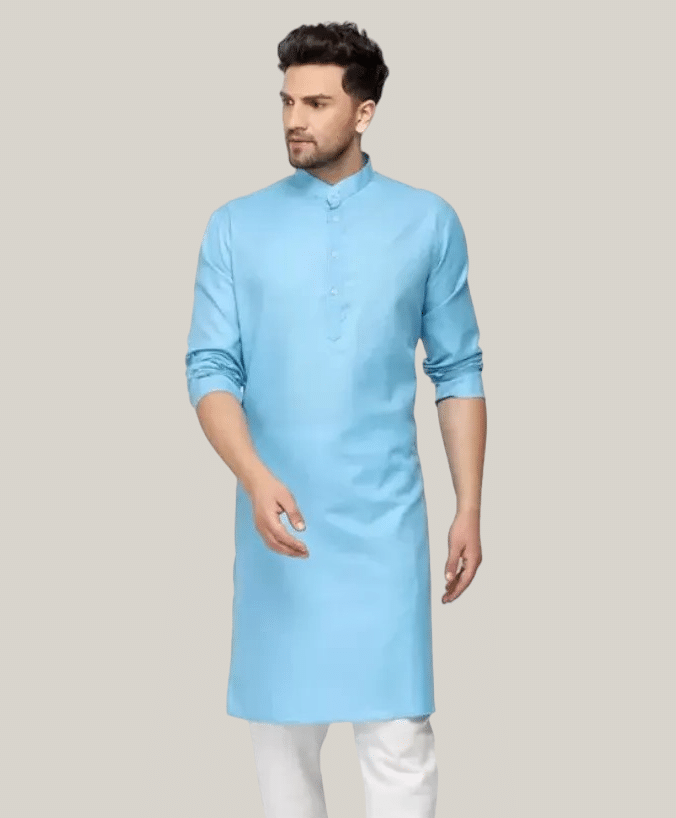     			YUG ART Sky Blue Cotton Blend Men's Regular Kurta ( Pack of 1 )