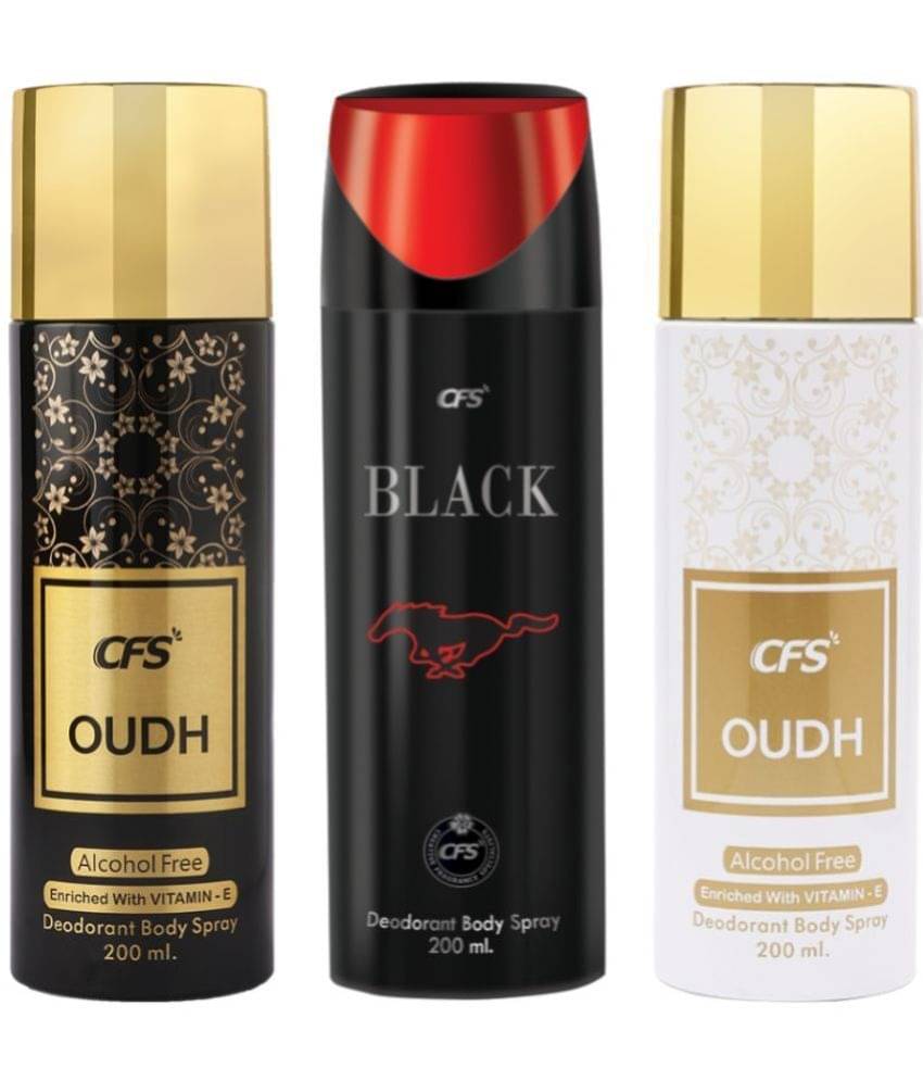     			CFS  Black, Oudh Black & Oudh White Body Spray for Unisex 600 ml ( Pack of 3 )
