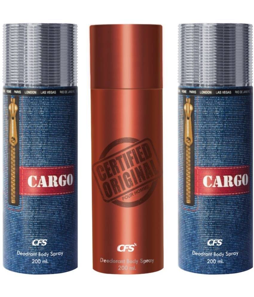    			CFS  Cargo Blue, Cargo Blue &Certified Brown Deodorant Spray for Unisex 600 ml ( Pack of 3 )