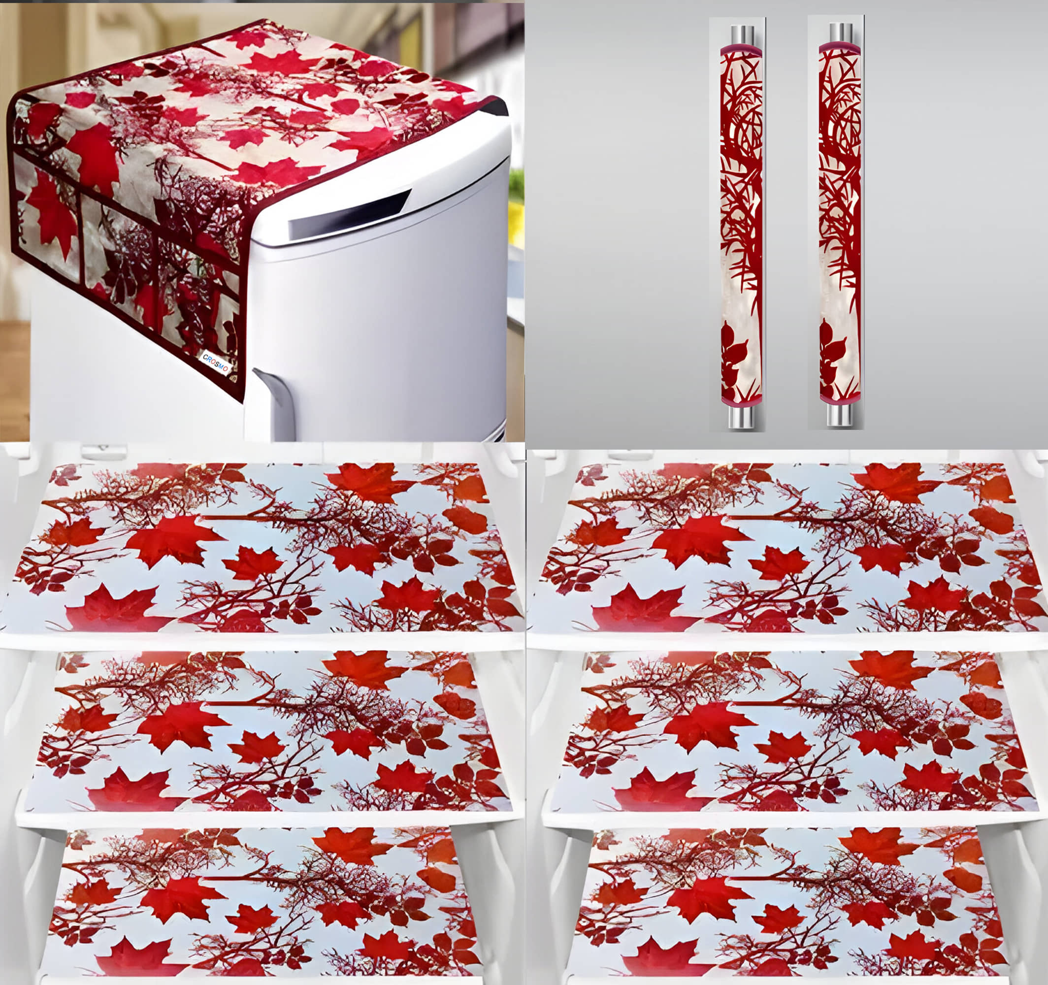 Crosmo Polyester Nature Fridge Mat & Cover ( 99 53 ) Pack of 9 - Red