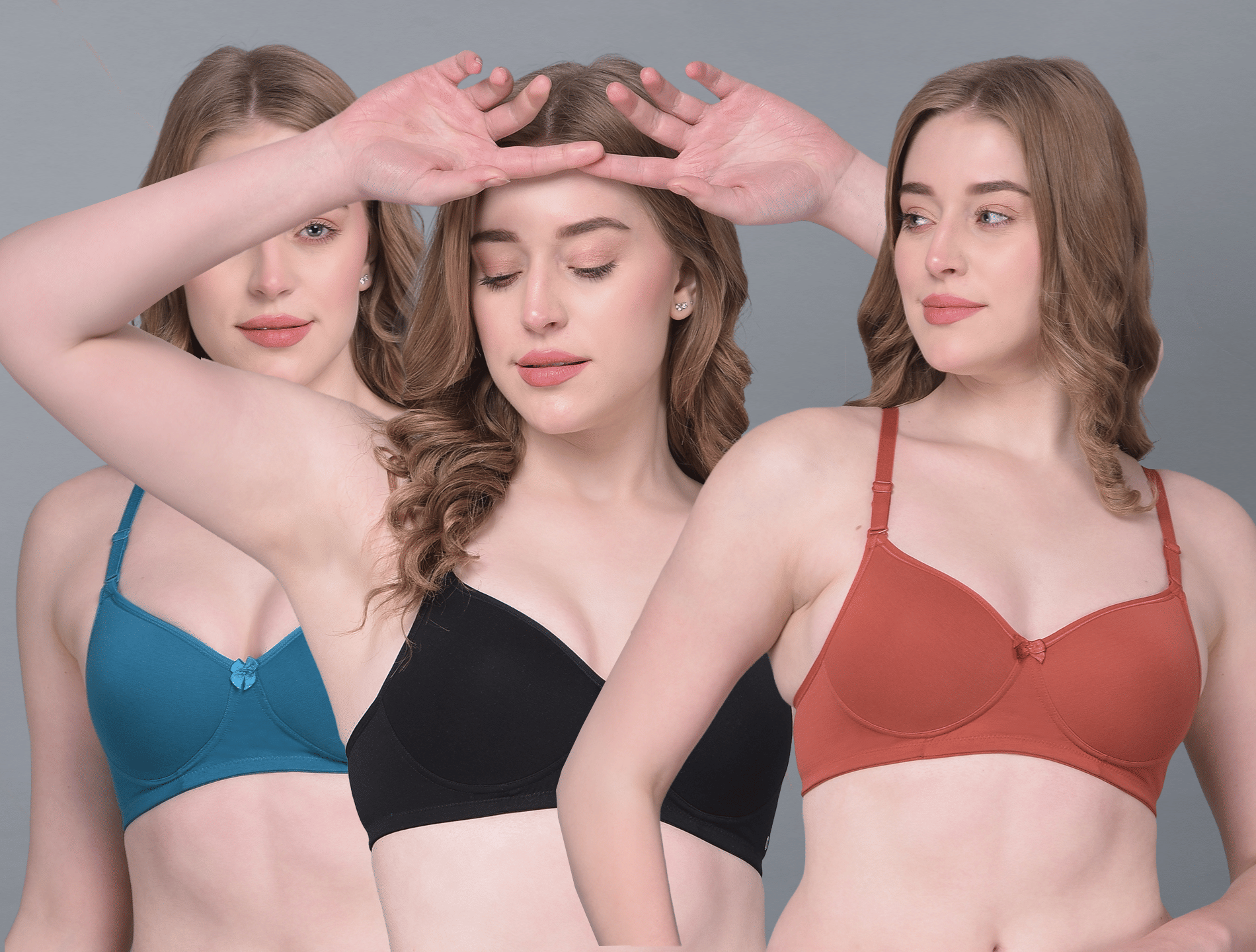     			Dollar Missy Pack of 3 Cotton Non Padded Women's T-Shirt Bra ( Multicolor ) DTS-2054-BK-DR-PC-PO3