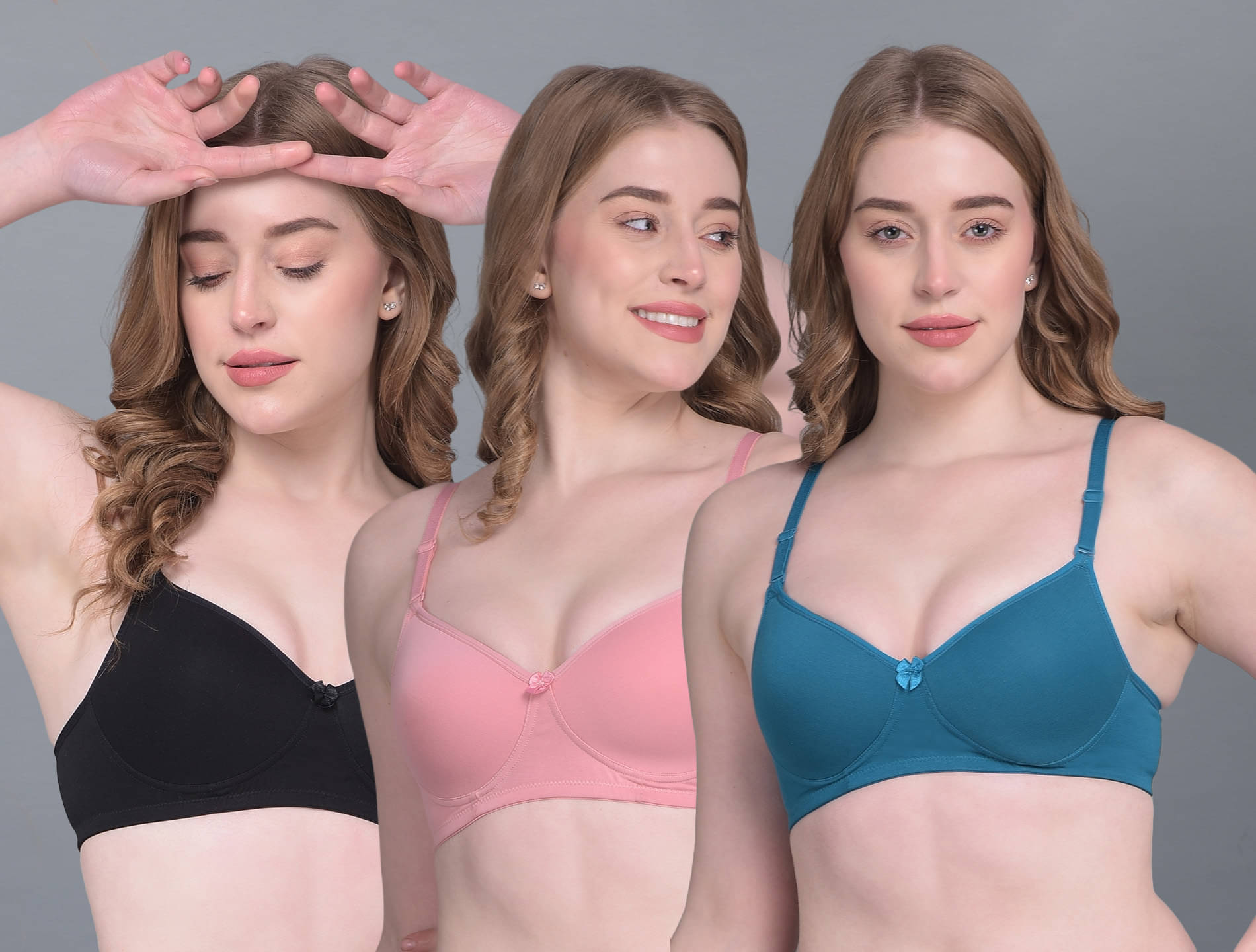     			Dollar Missy Pack of 3 Cotton Non Padded Women's T-Shirt Bra ( Multicolor ) DTS-2054-BK-GP-PC-PO3