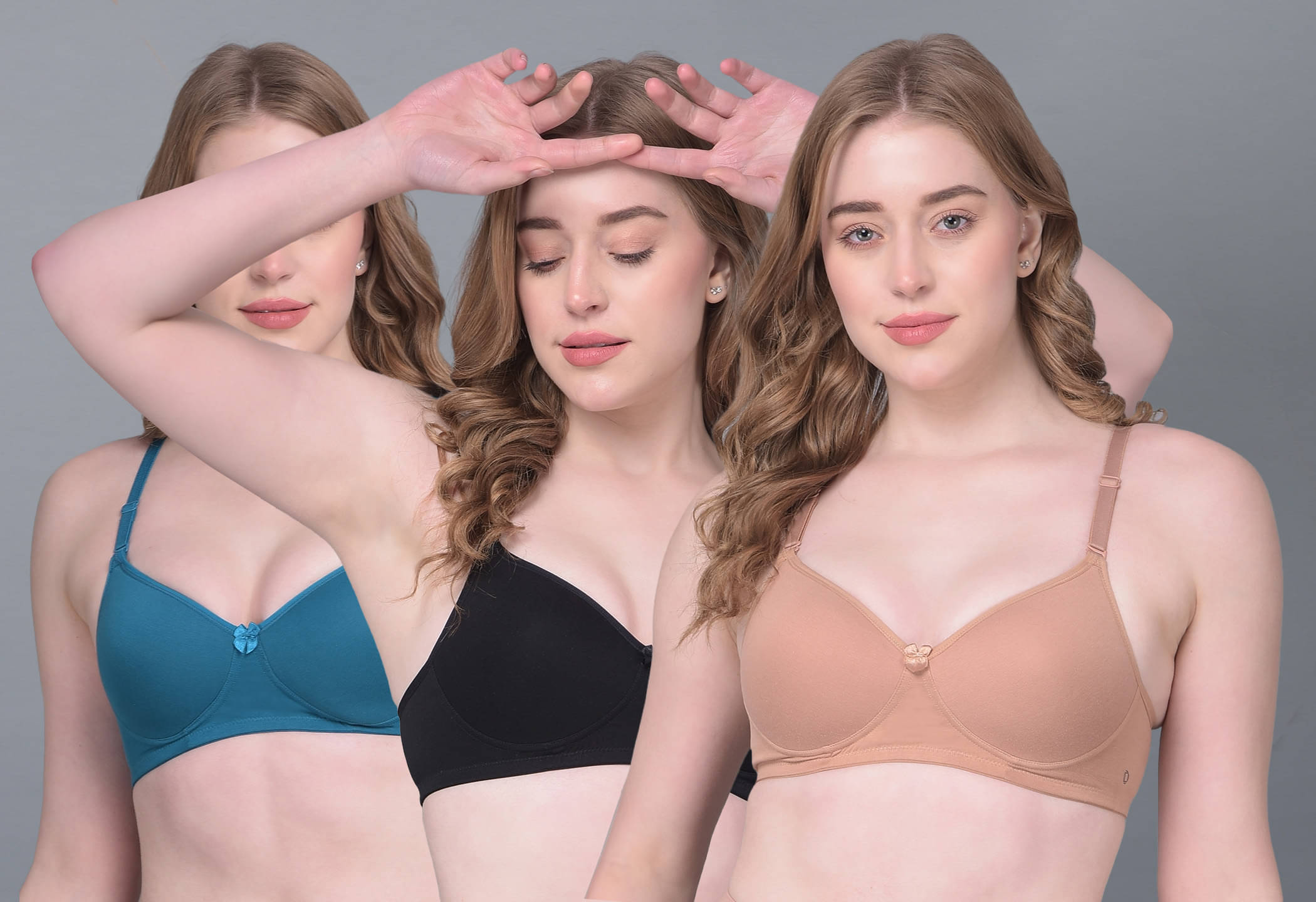     			Dollar Missy Pack of 3 Cotton Non Padded Women's T-Shirt Bra ( Multicolor ) DTS-2054-BK-PC-RO-PO3