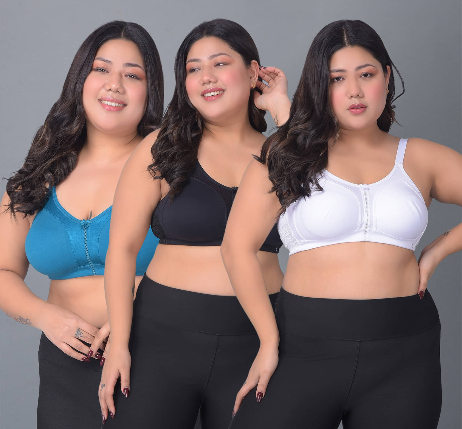     			Dollar Missy Pack of 3 Cotton Non Padded Women's Everyday Bra ( Multicolor ) DPL-8051-BK-PC-WH-PO3