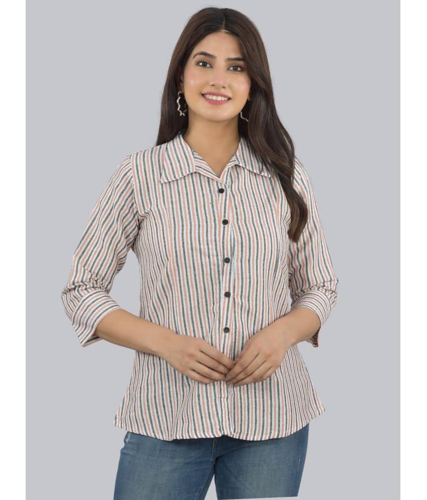 FABISHO Women Striped Linen Shirt ( Peach )