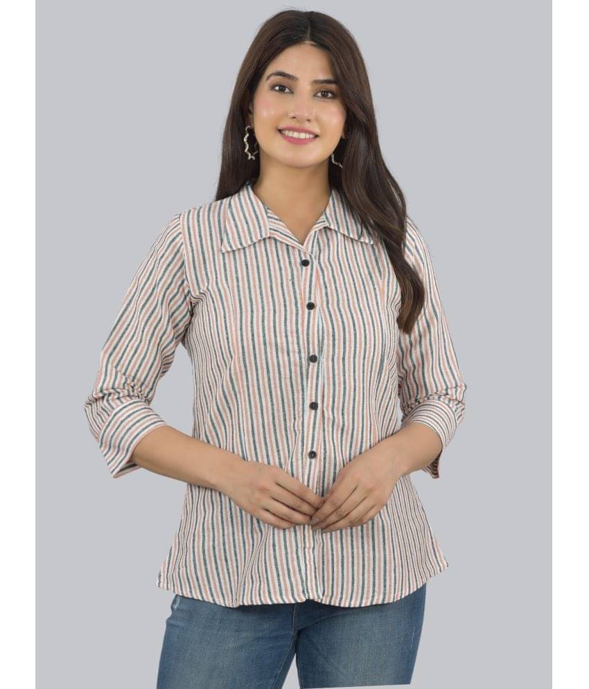 FABISHO Women Striped Linen Shirt ( Peach )     			FABISHO Women Striped Linen Shirt ( Peach )