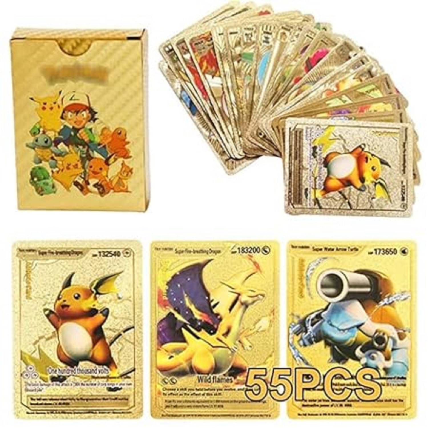     			FEDIFU  Collectible Card Games 55 PCS Gold Foil Card Assorted Cards TCG Deck Box - V Series Cards Vmax GX Rare Golden Cards and Common-Rare Mystery Card
