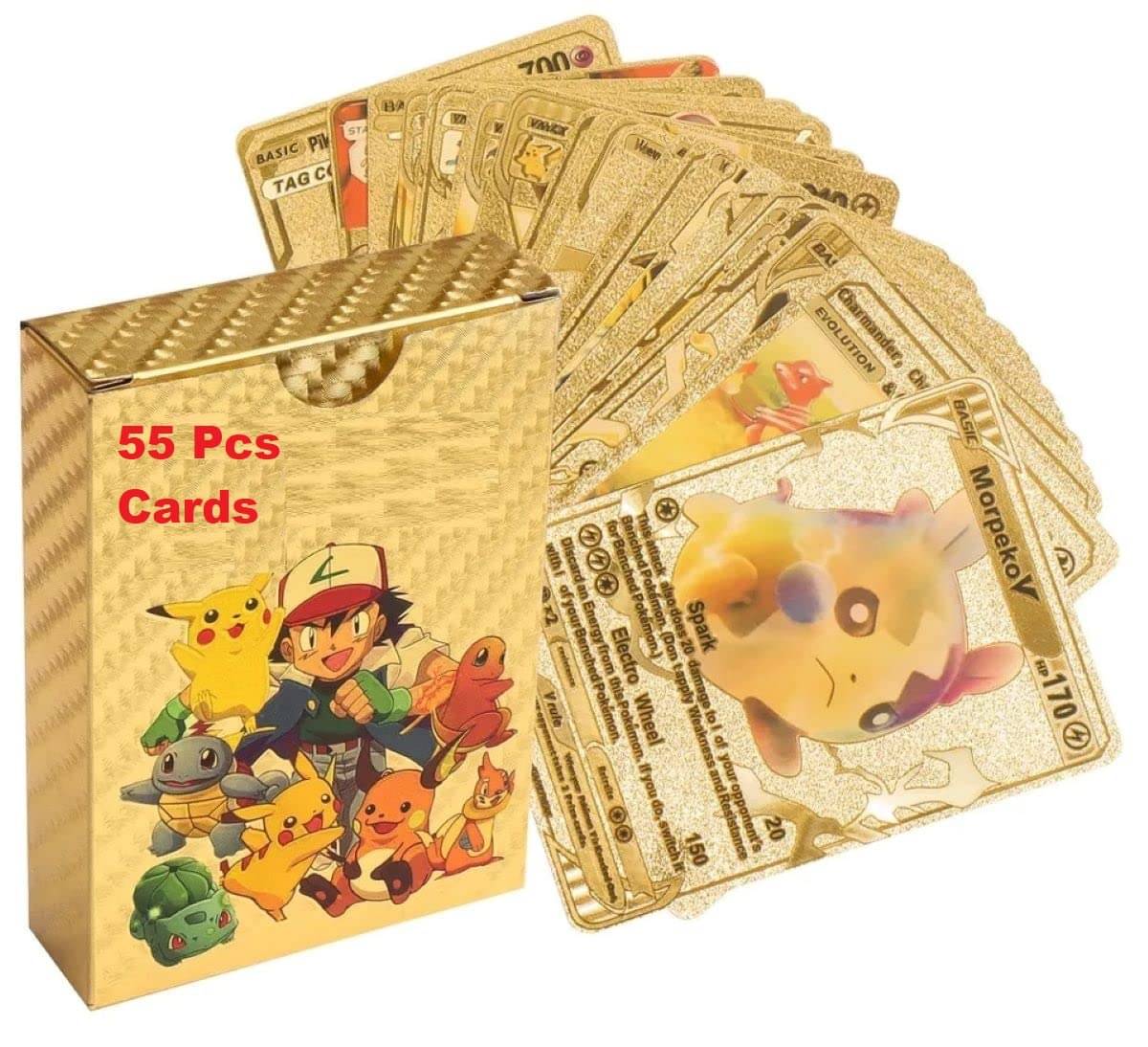     			FEDIFU  Collectible Card Games 55 PCS Gold Foil Card Assorted Cards TCG Deck Box - V Series Cards Vmax GX Rare Golden Cards and Common-Rare Mystery Card