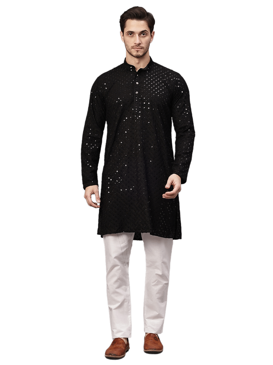 FIREFISH Black Sequin Regular Fit Men's Kurta Pyjama Set ( Pack of 1 ) FIREFISH Black Sequin Regular Fit Men's Kurta Pyjama Set ( Pack of 1 )