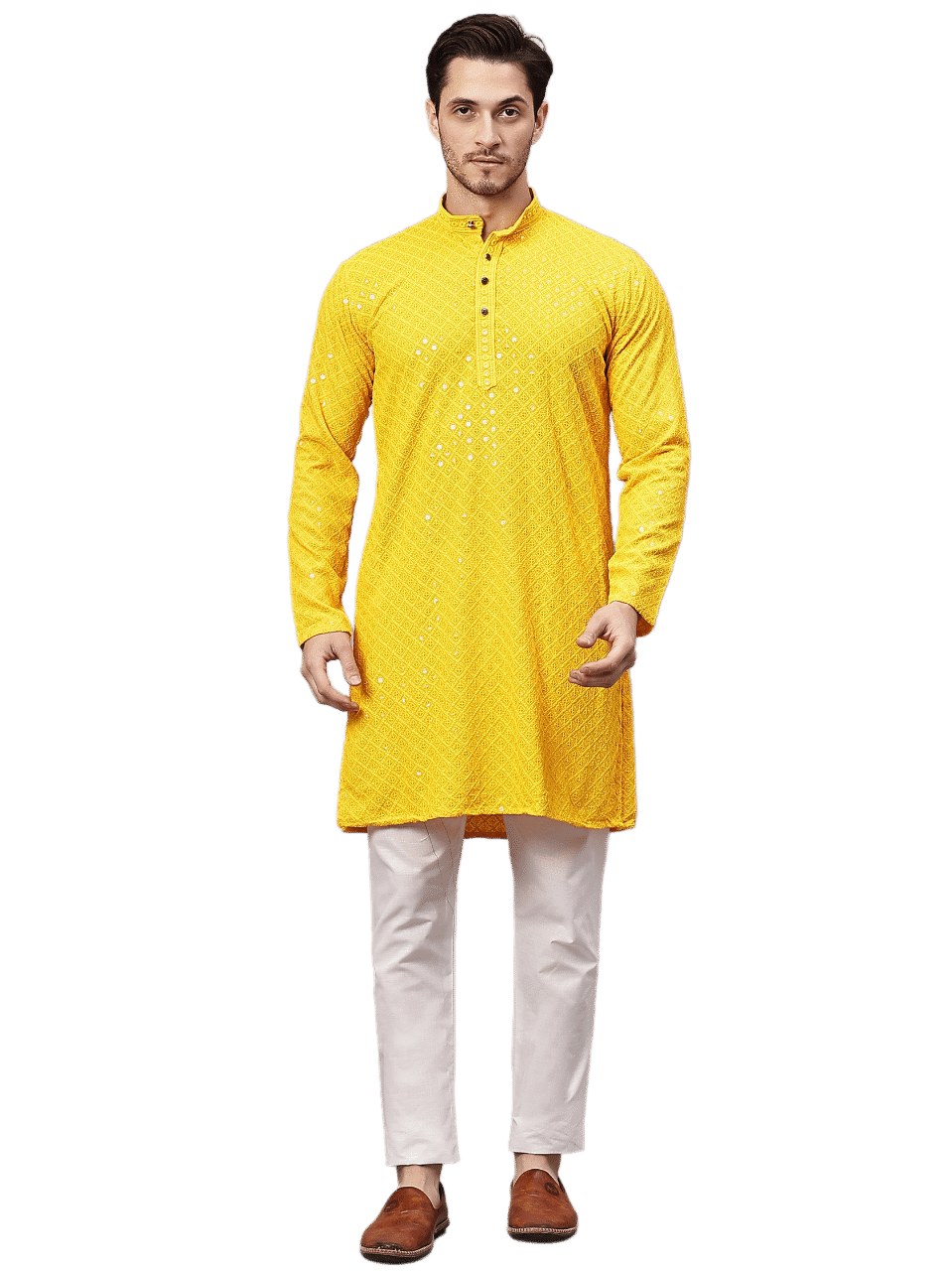     			FIREFISH Yellow Sequin Regular Fit Men's Kurta Pyjama Set ( Pack of 1 )