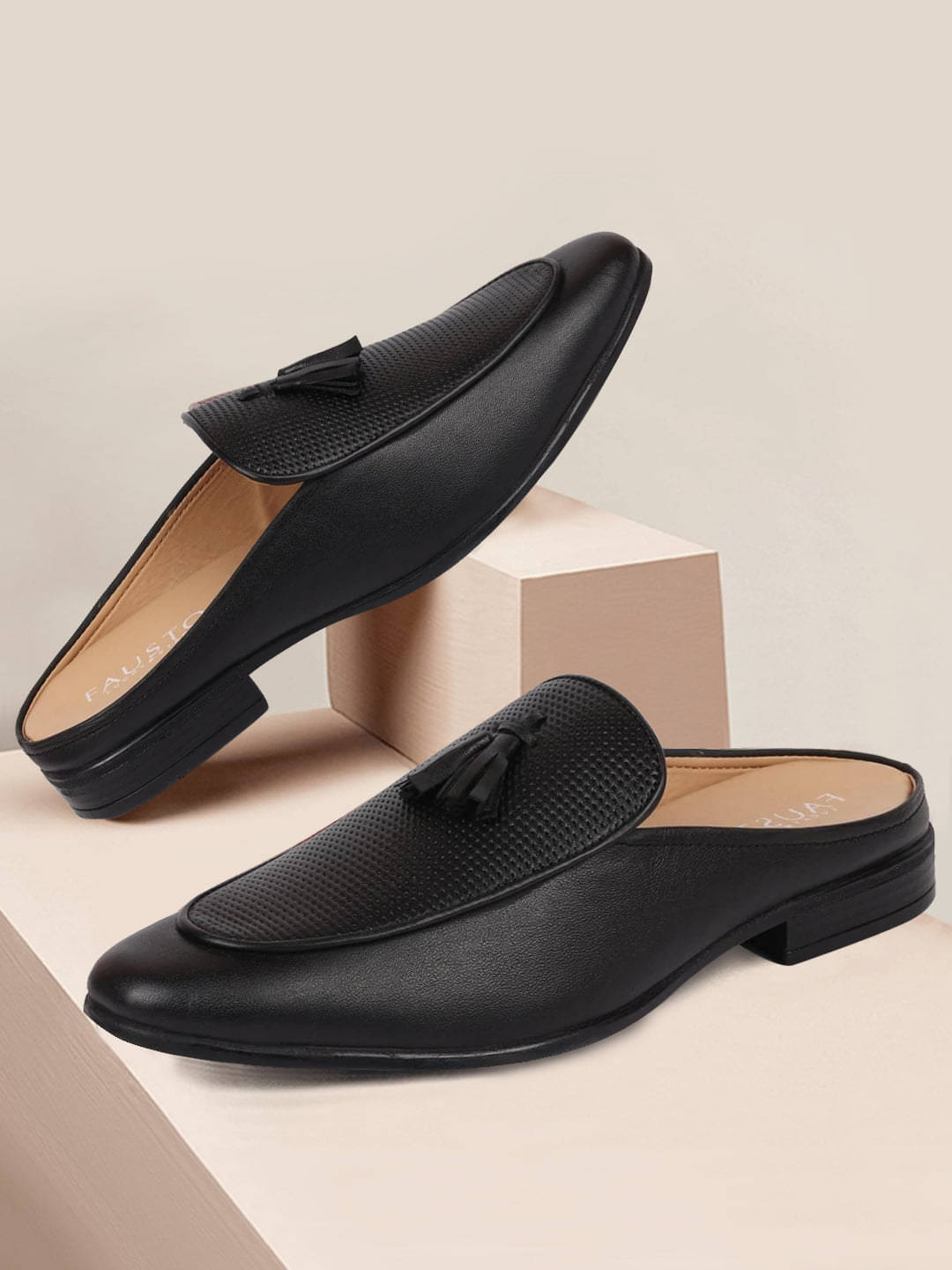     			Fausto Black Men's Mules Shoes