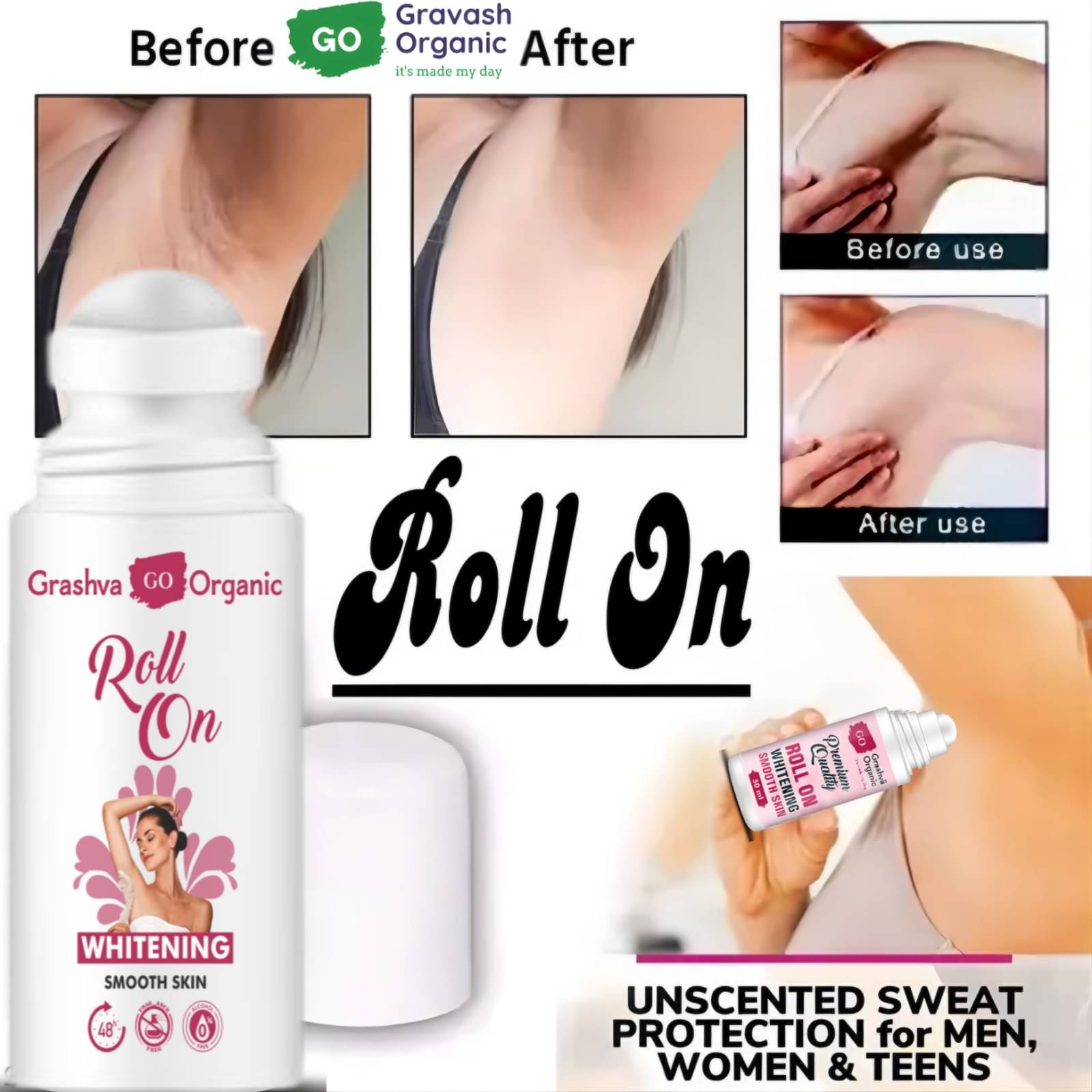 GRASHVA ORGANIC UnderArm Roll On - Whitens & Brightens Skin, Prevents Odour, Aqua Fragrance Deodorant Roll-on - For Men & Women (50 ml) GRASHVA ORGANIC UnderArm Roll On - Whitens & Brightens Skin, Prevents Odour, Aqua Fragrance Deodorant Roll-on - For Men & Women (50 ml)