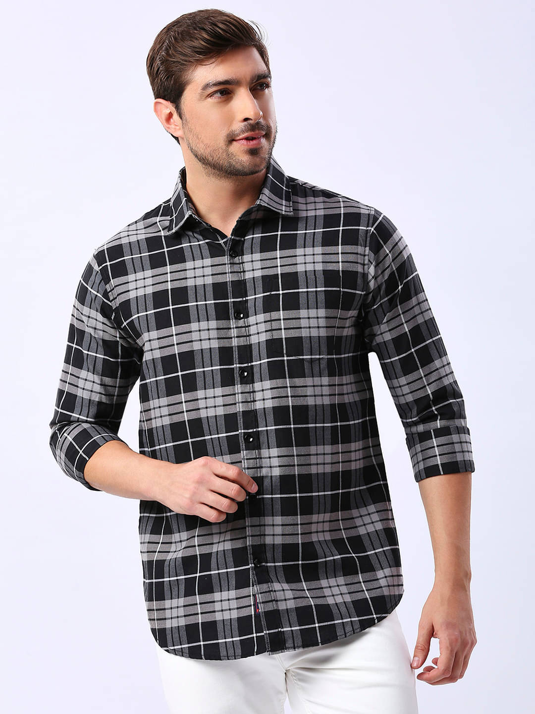     			HJ HASASI 100% Cotton Slim Fit Checks Full Sleeves Men's Casual Shirt - Black ( Pack of 1 )