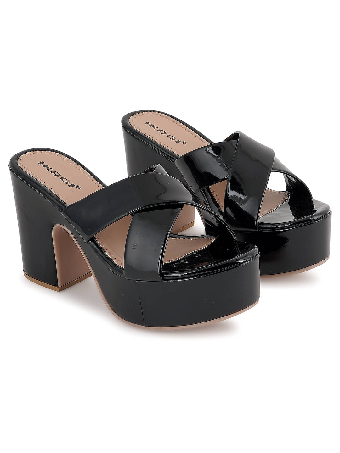     			IKAGI Black Women's Slip On Heels