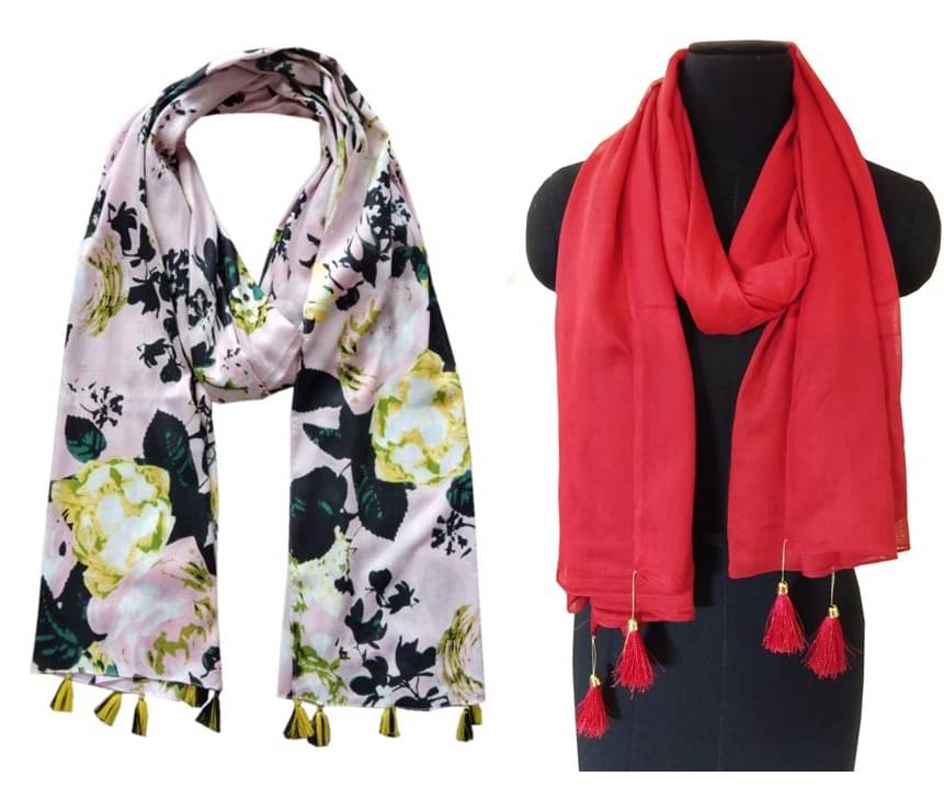     			JVNINE Multicolor Viscose Women's Scarf ( Pack of 2 )