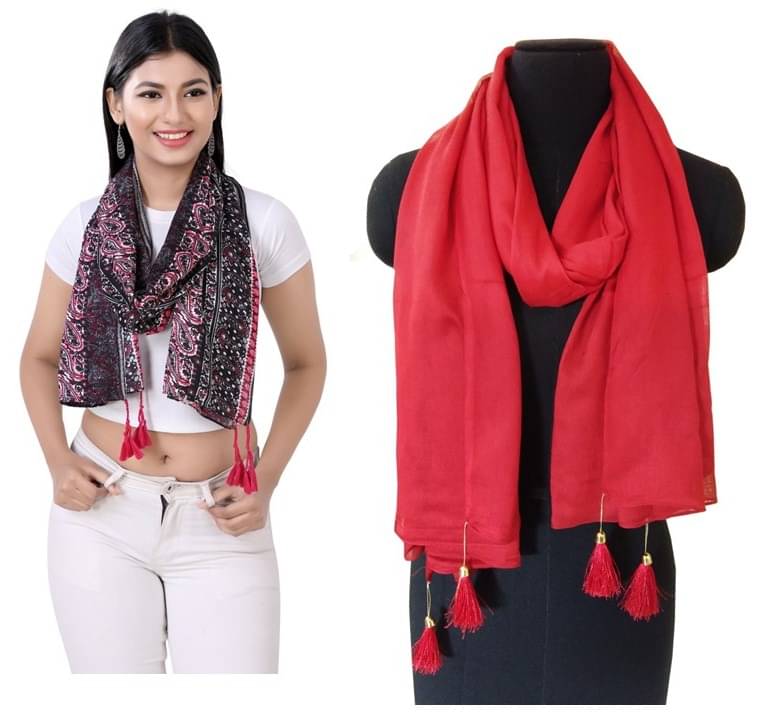     			JVNINE Multicolor Viscose Women's Stole ( Pack of 2 )